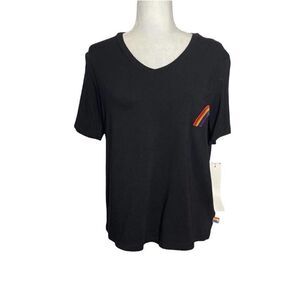 𝅺ROOM Service Equality‎ Fits All Rainbow Stripe Women's Black  Tee Shirt Size S